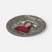 シルバーグリッター写真20th誕生日の追加の名前の日付 ペーパープレート (アングル)