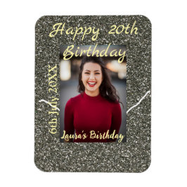 シルバーグリッター写真20th誕生日の追加の名前の日付 マグネット