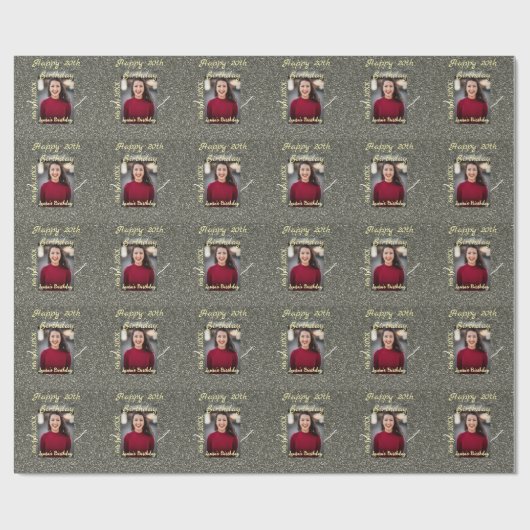 シルバーグリッター写真20th誕生日の追加の名前の日付 ラッピングペーパー (フラット)