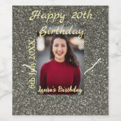 シルバーグリッター写真20th誕生日の追加の名前の日付 ワインラベル (シングルラベル)