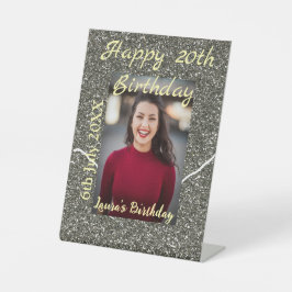 シルバーグリッター写真20th誕生日の追加の名前の日付 台座サイン