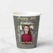 シルバーグリッター写真20th誕生日の追加の名前の日付 紙コップ (裏面)