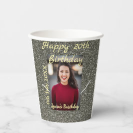 シルバーグリッター写真20th誕生日の追加の名前の日付 紙コップ
