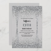 シルバーグリッター効果誕生日パーティー招待状 招待状 (正面/裏面)