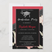 シルバーグリッター卒業キャップ、花 招待状 (正面)