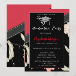 シルバーグリッター卒業キャップ、花 招待状