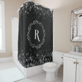 シルバーグリッター及びブラックエレガントモノグラムの シャワーカーテン (インサイチュ)