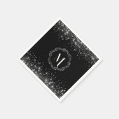 シルバーグリッター及びブラックエレガントモノグラムの スタンダードカクテルナプキン (角)