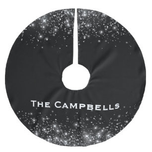 シルバーグリッター及びブラックエレガントモノグラムの ブラッシュドポリエステルツリースカート