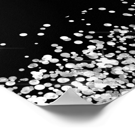 シルバーグリッター名ウェルカムメリークリスマスブラック ポスター (角)