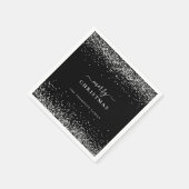 シルバーグリッター名ブラックメリークリスマス スタンダードカクテルナプキン (角)