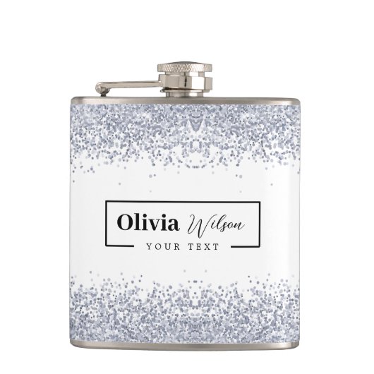 シルバーグリッター名前をカスタムするフラスコ フラスク (正面)