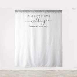 シルバーグリッター名前 ウェディングフォト背景 タペストリー