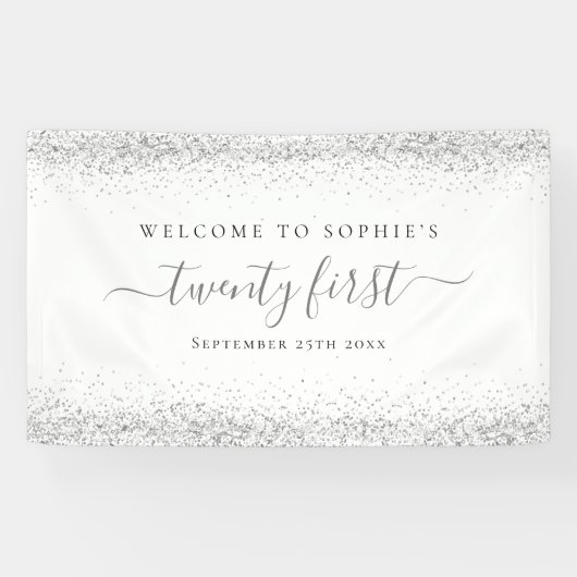 シルバーグリッター名日付21へようこそ 横断幕 (横)