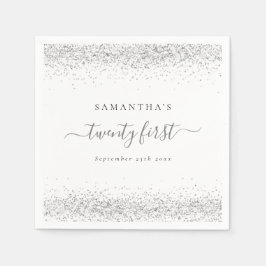 シルバーグリッター名日付21パーティー スタンダードカクテルナプキン