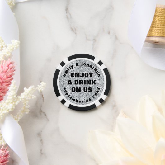 シルバーグリッター名結婚Date's Drink Token ポーカーチップ (ウェディング)
