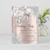 シルバーグリッター吹き出し風船50th誕生日パーティー 招待状 (スタンド正面)