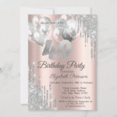 シルバーグリッター吹き出し40歳の誕生日 招待状 (正面)