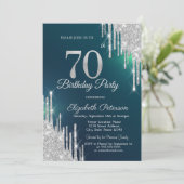 シルバーグリッター垂れ流しグリーン70歳の誕生日 招待状 (スタンド正面)