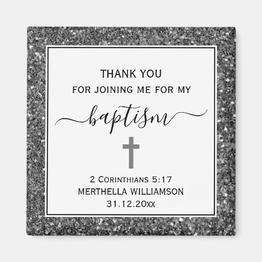 シルバーグリッター大人バプテスマありがとう マグネット (正面)