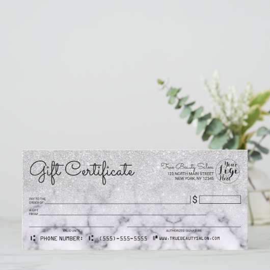 シルバーグリッター大理石チェックギフト証明書 (スタンド正面)