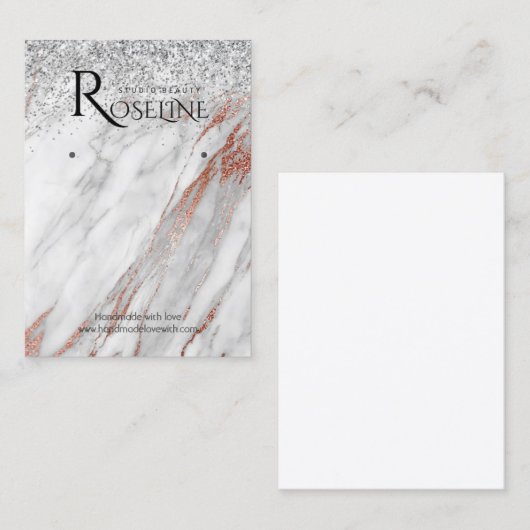 シルバーグリッター大理石ホワイトロゴイヤリングディスプレイ 名刺 (正面/裏面)