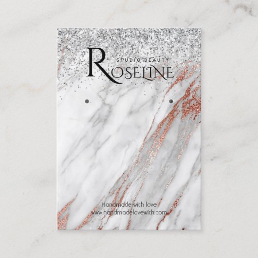 シルバーグリッター大理石ホワイトロゴイヤリングディスプレイ 名刺 (正面)