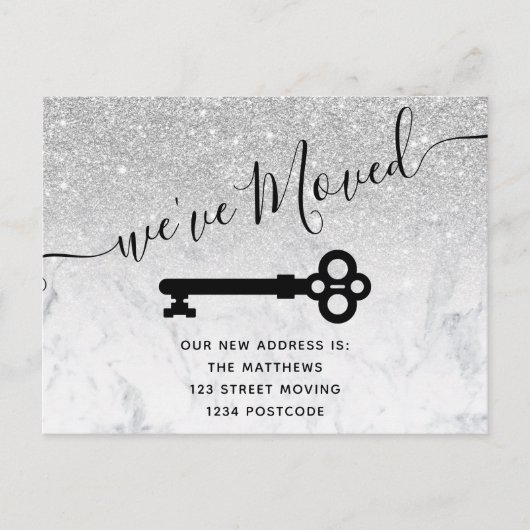 シルバーグリッター大理石鍵新しいアドレス発表 案内ポストカード (正面)