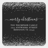 シルバーグリッター差出人住所メリークリスマスブラック スクエアシール (正面)