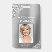 シルバーグリッター従業員名写真企業の バッジ (正面)