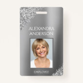 シルバーグリッター従業員名写真企業の バッジ (正面)