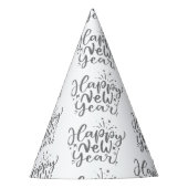 シルバーグリッター文字パターンハッピーニューイヤー パーティーハット (正面)
