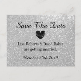 シルバーグリッター日付結婚のはがきを保存 案内ポストカード