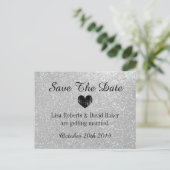 シルバーグリッター日付結婚のはがきを保存 案内ポストカード (スタンド正面)