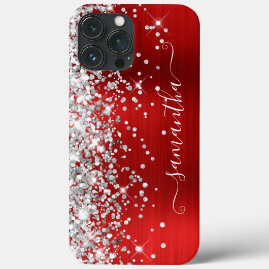 シルバーグリッター明るい赤モダンガーリーシグネチャー Case-Mate iPhoneケース (裏面)