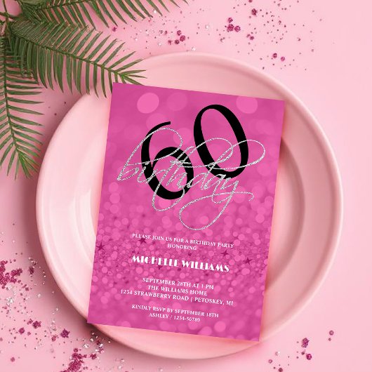 シルバーグリッター書道誕生日 招待状