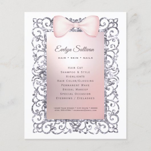 シルバーグリッター枠ピンクボウフライヤー チラシ (正面)