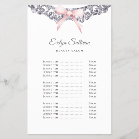 シルバーグリッター枠ピンクボウ価格リストフライヤー チラシ (正面)