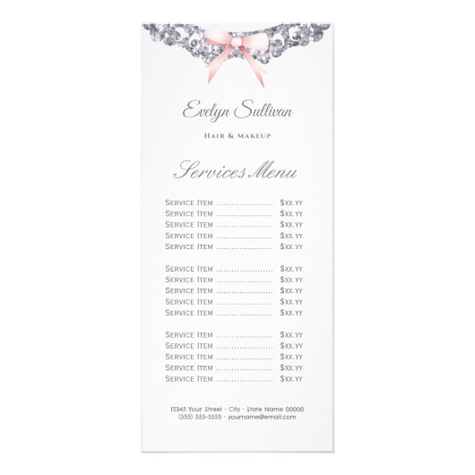 シルバーグリッター枠ピンクボウ価格表 ラックカード (正面)