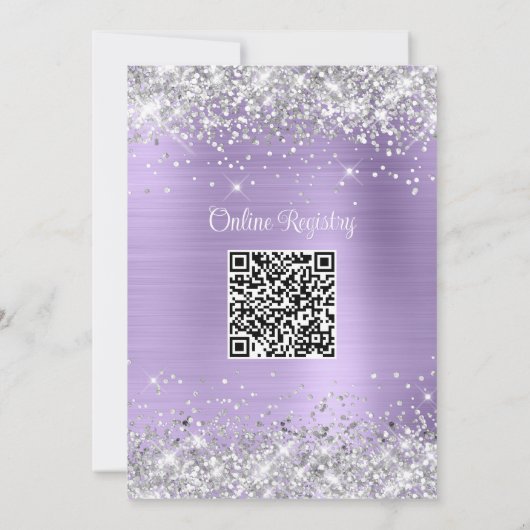 シルバーグリッター淡い色のパープルベビーシャワー 招待状 (裏面)