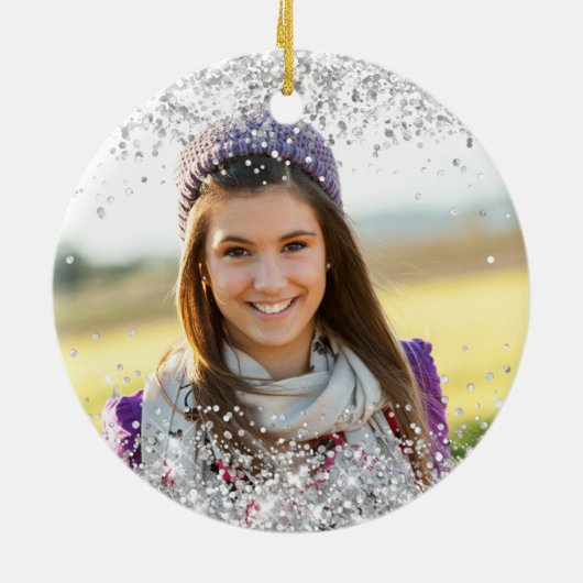 シルバーグリッター淡い色のブルーキンセニェラ写真 セラミックオーナメント (裏面)