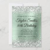 シルバーグリッター淡い色のミントモノグラム30歳の誕生日 招待状 (正面)