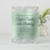 シルバーグリッター淡い色のミントモノグラム30歳の誕生日 招待状 (スタンド正面)