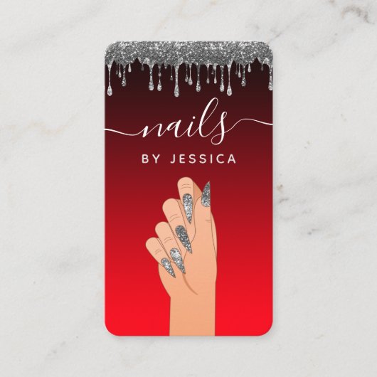 シルバーグリッター滴下グラムネイルアーティストQRコード 名刺 (正面)