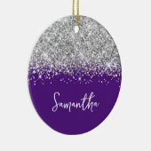 シルバーグリッター王室のとパープルグラムの名前 セラミックオーナメント (右)