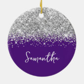 シルバーグリッター王室のとパープルグラムの名前 セラミックオーナメント (裏面)