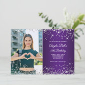 シルバーグリッター王室のパープルフォト18誕生日 招待状 (スタンド正面)