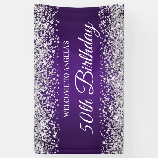 シルバーグリッター王室のパープル50th誕生日へようこそ 横断幕 (縦)