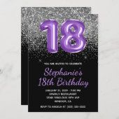 シルバーグリッター王室のブラックパープル18 招待状 (正面/裏面)