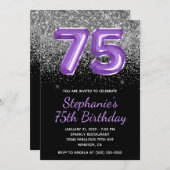 シルバーグリッター王室のブラックパープル75 招待状 (正面/裏面)